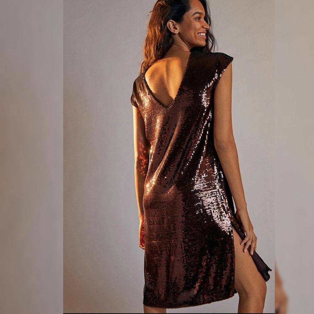 Anthropologie Maeve Kara Sequin Dress Wine Women's Size 1X‎